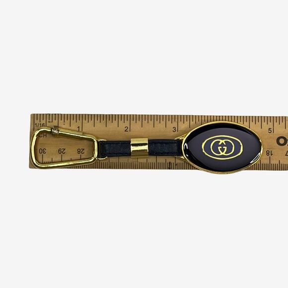 Gucci Navy Enamel Gold Key Ring With Leather Strap Made in Italy Vintage - Picture 6 of 8